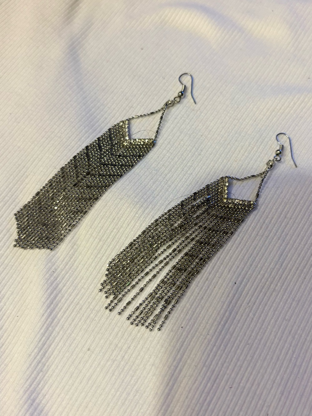 Silver Fringe Drop Earrings.